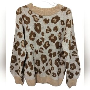 1709) Andree by Unit Leopard Print Long Sleeve Sweater Size Medium
